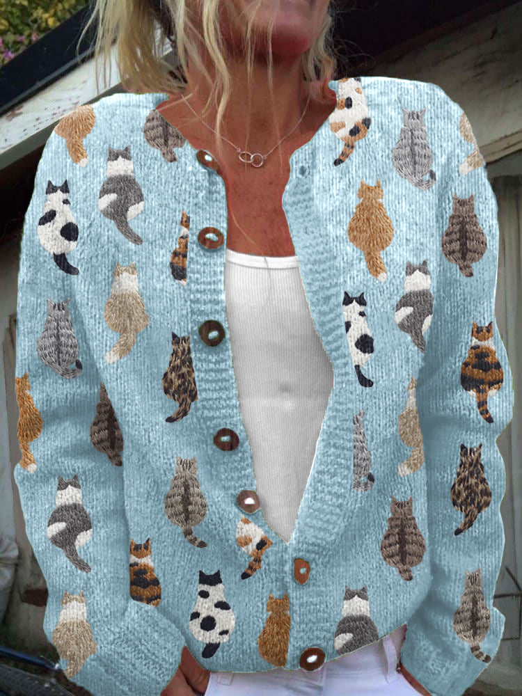 Chiaraa | Cardigan con Stampa di Gatti Accogliente
