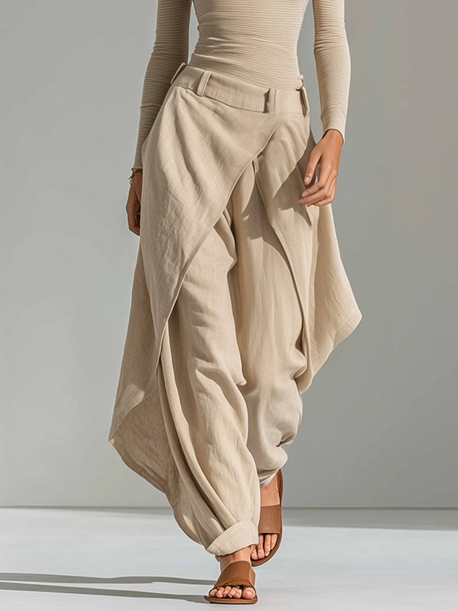 Orsola | Boat Neck Top and Layered Trousers, Beige