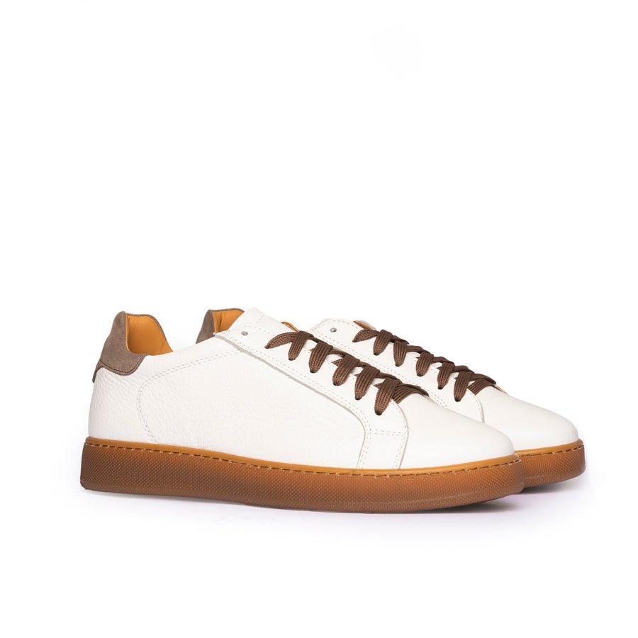 Motion SNEAKERS BASSE UOMO IN VERA PELLE BOTTALATA FONDO AMBRA