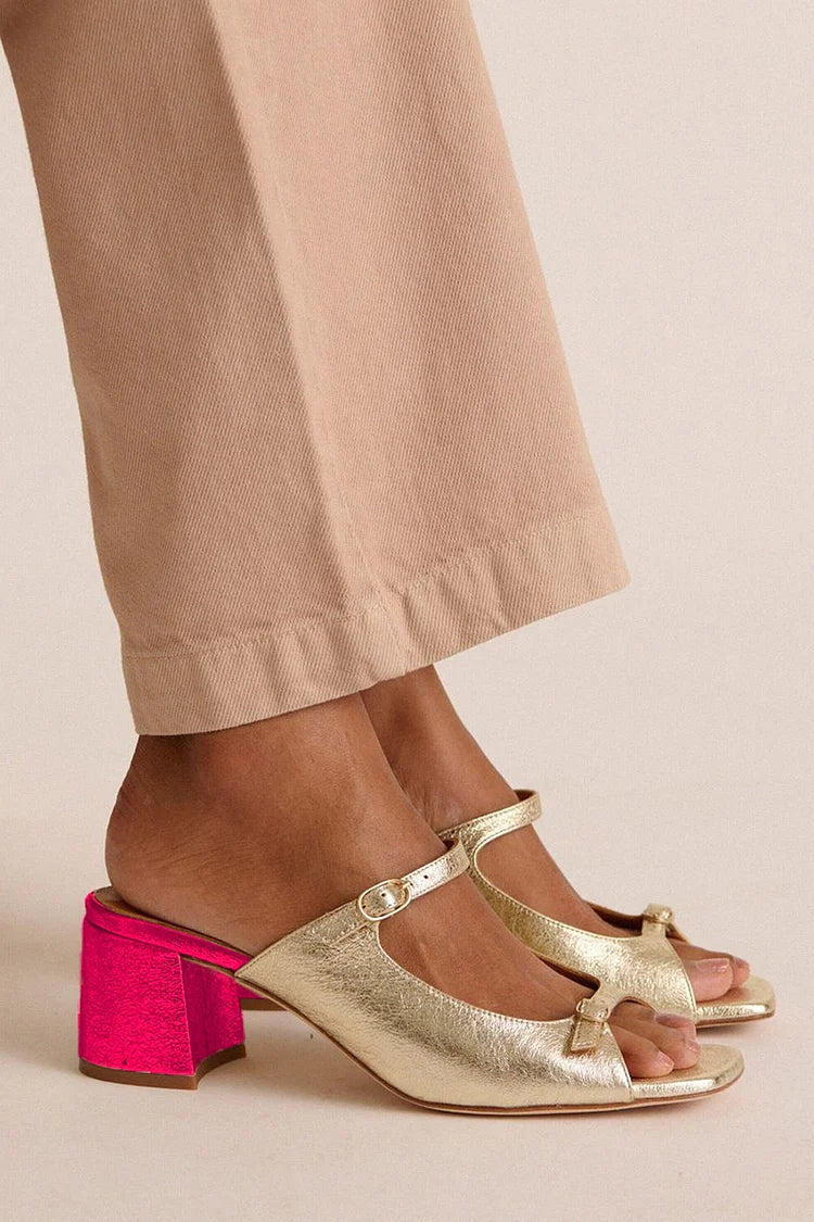 Tacchi larghi slingback cut-out color block Oro