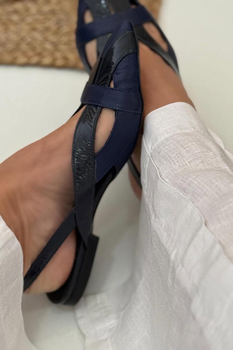 Ballerine slingback cut-out patchwork Blu Navy a punta