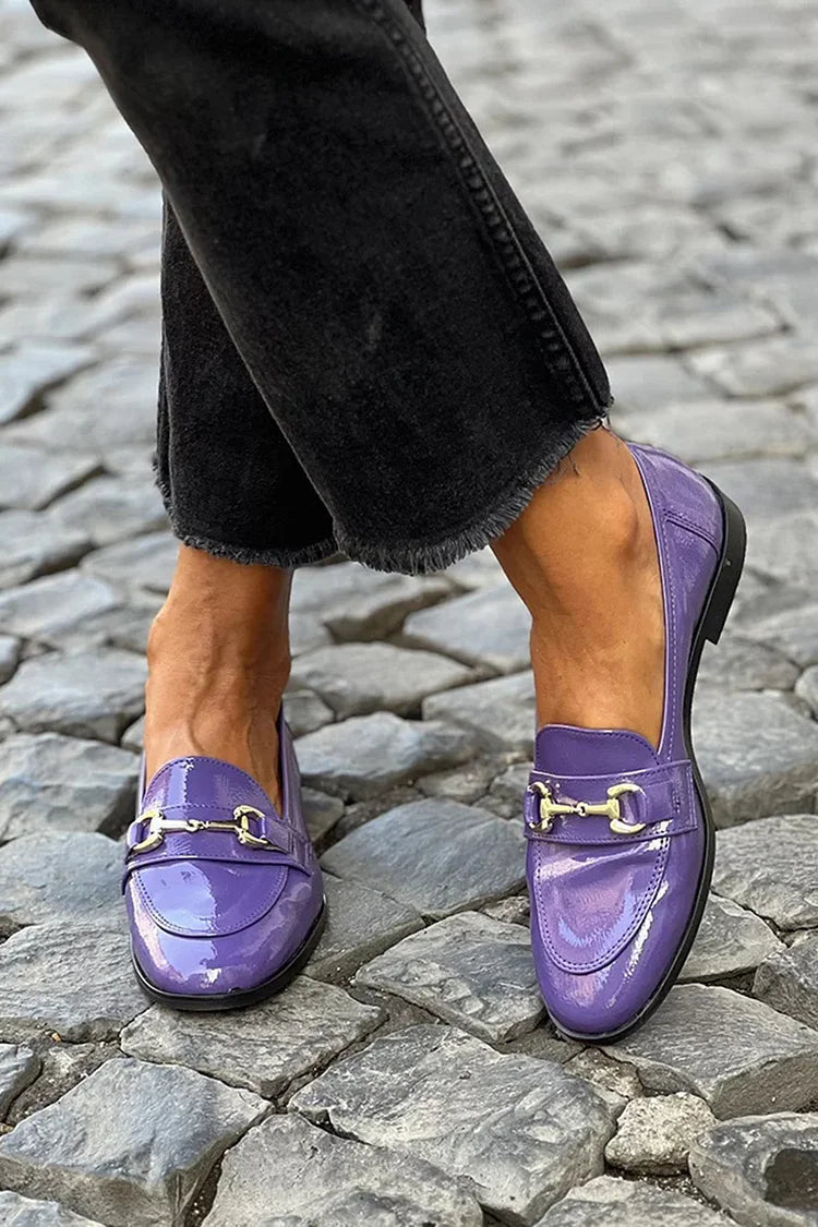 Mocassini patchwork Viola a punta tonda con fibbia