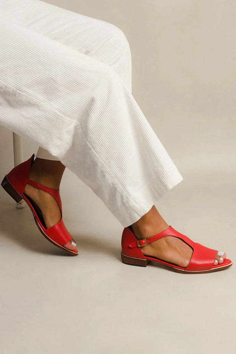 Sandali cut-out peep toe casual a punta con cinturino a T