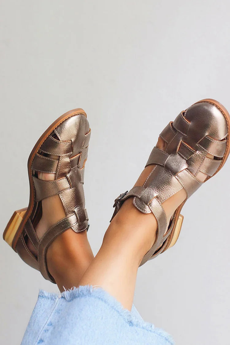 Ballerine intrecciate lucide metallizzate Champagne a punta tonda
