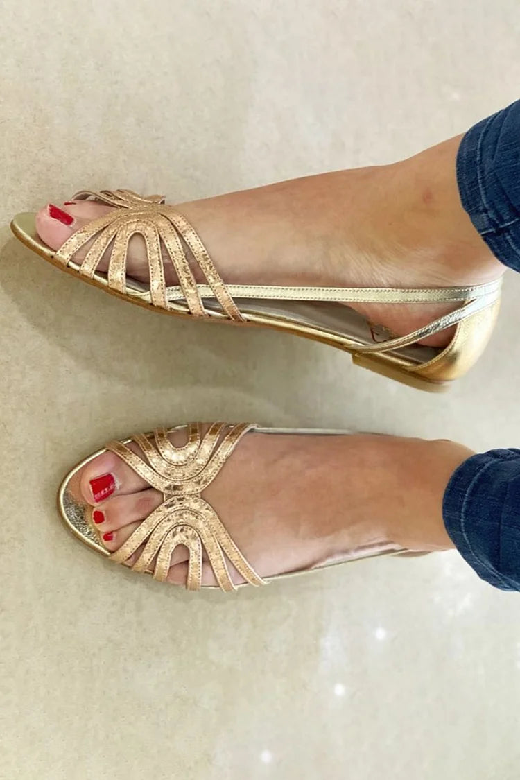 Sandali cut-out peep toe lucidi metallizzati