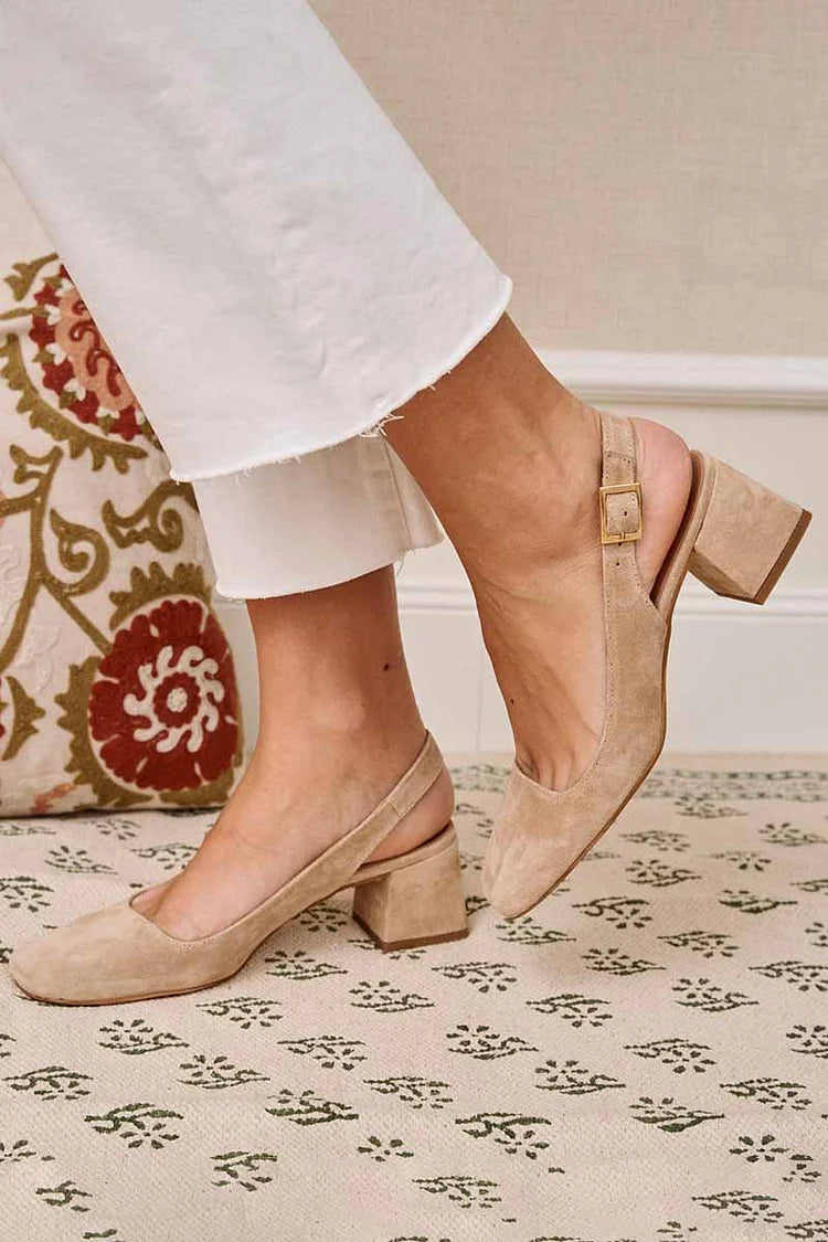 Tacchi slingback essenziali chunky Cachi a punta quadrata con fibbia