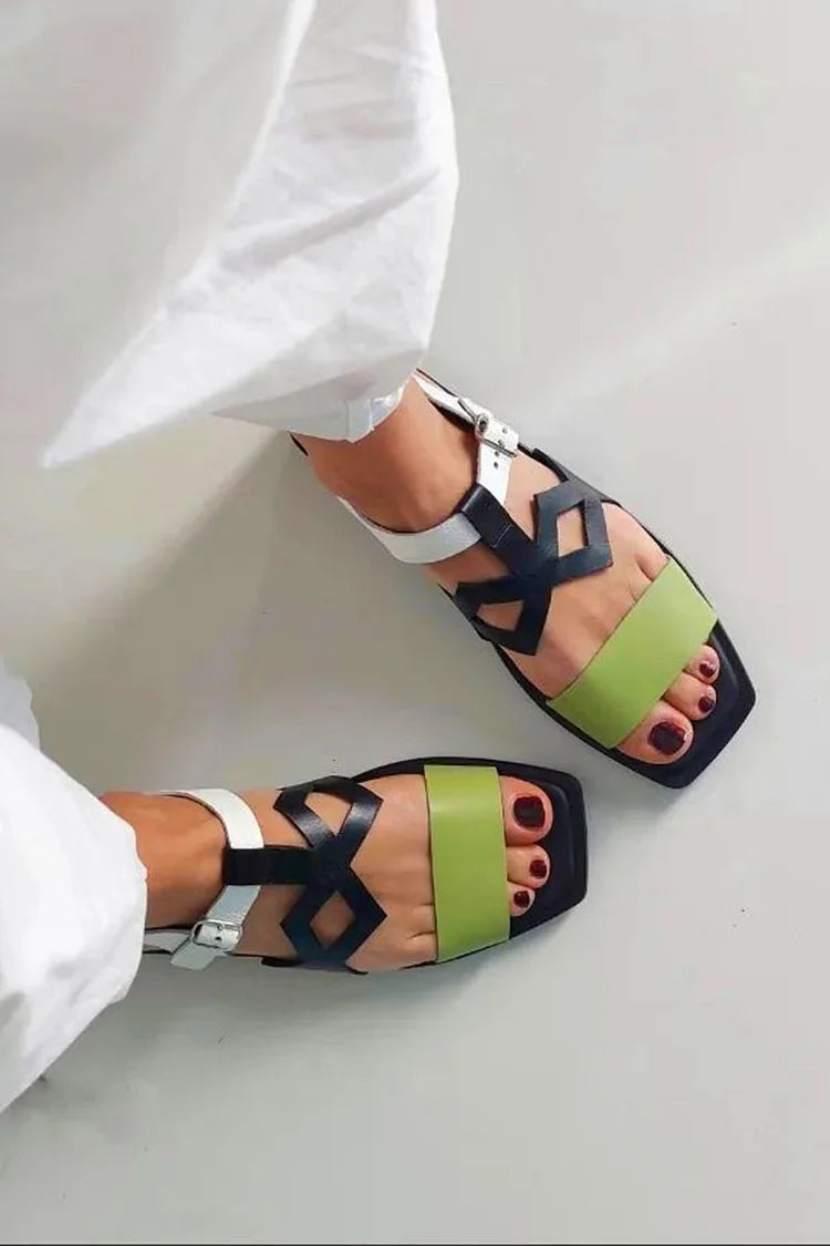 Sandali cut-out color block Nero a punta quadrata