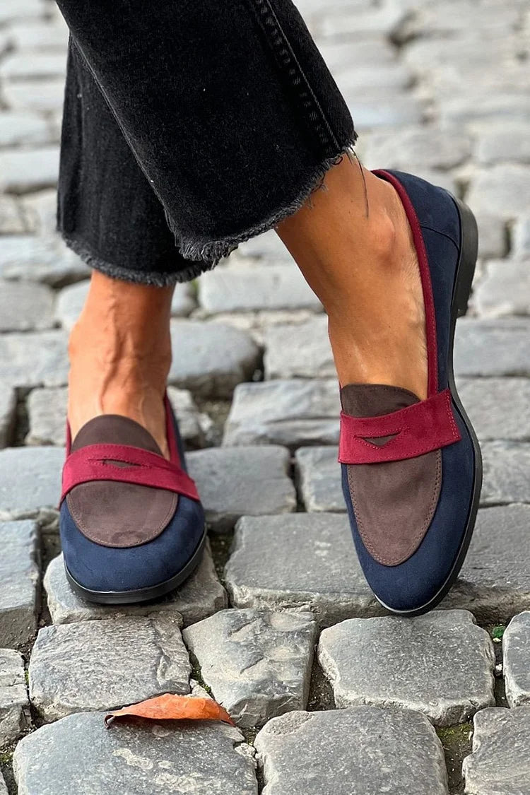 Mocassini color block patchwork Blu Navy a punta tonda