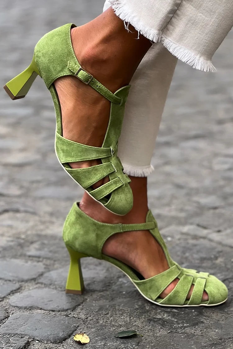 Sandali con tacco cut-out crochet Verde a punta chiusa