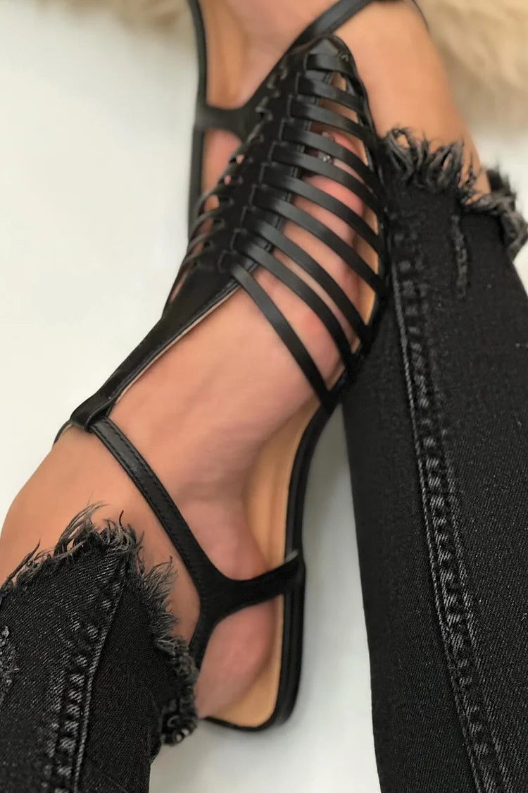 Sandali cut-out essenziali casual Nero a punta con cinturino a T
