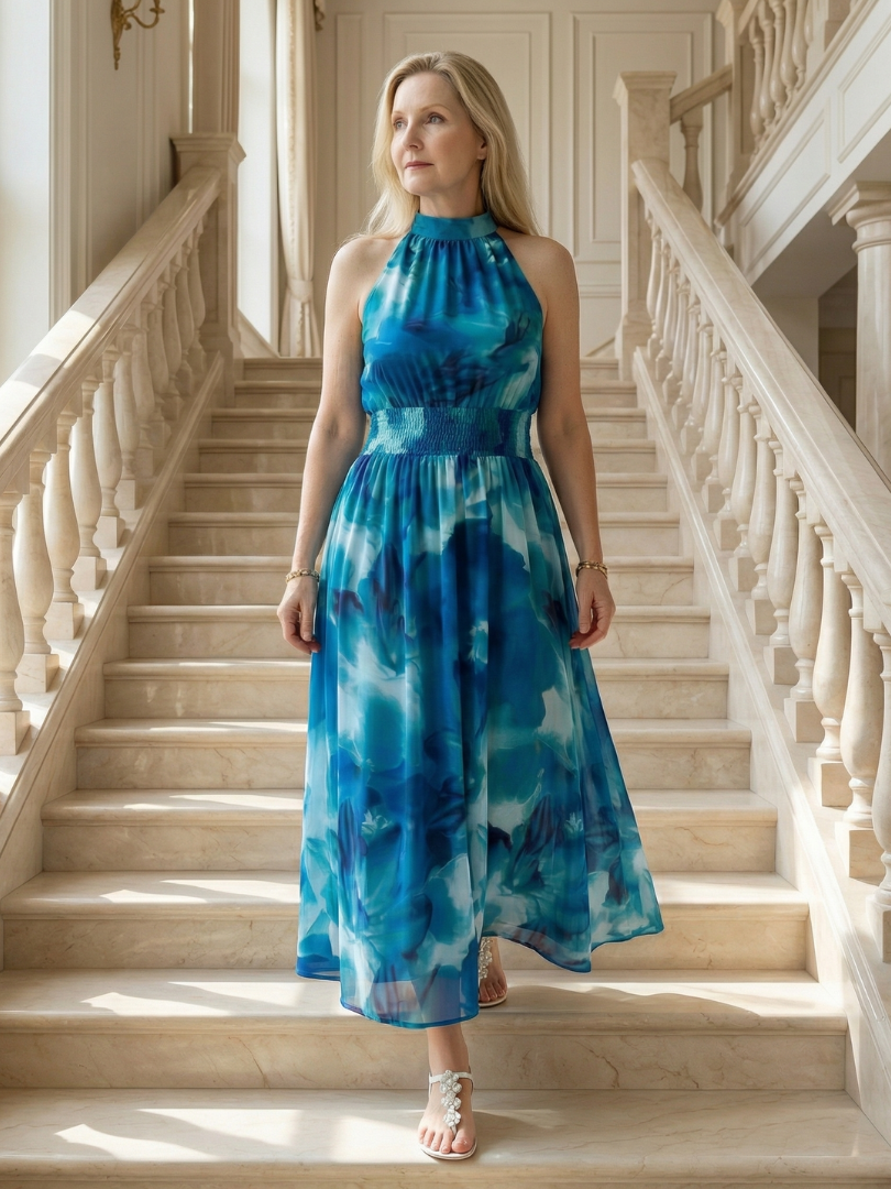 Sylin | Abito Midi con Scollo a Halter Arricciato