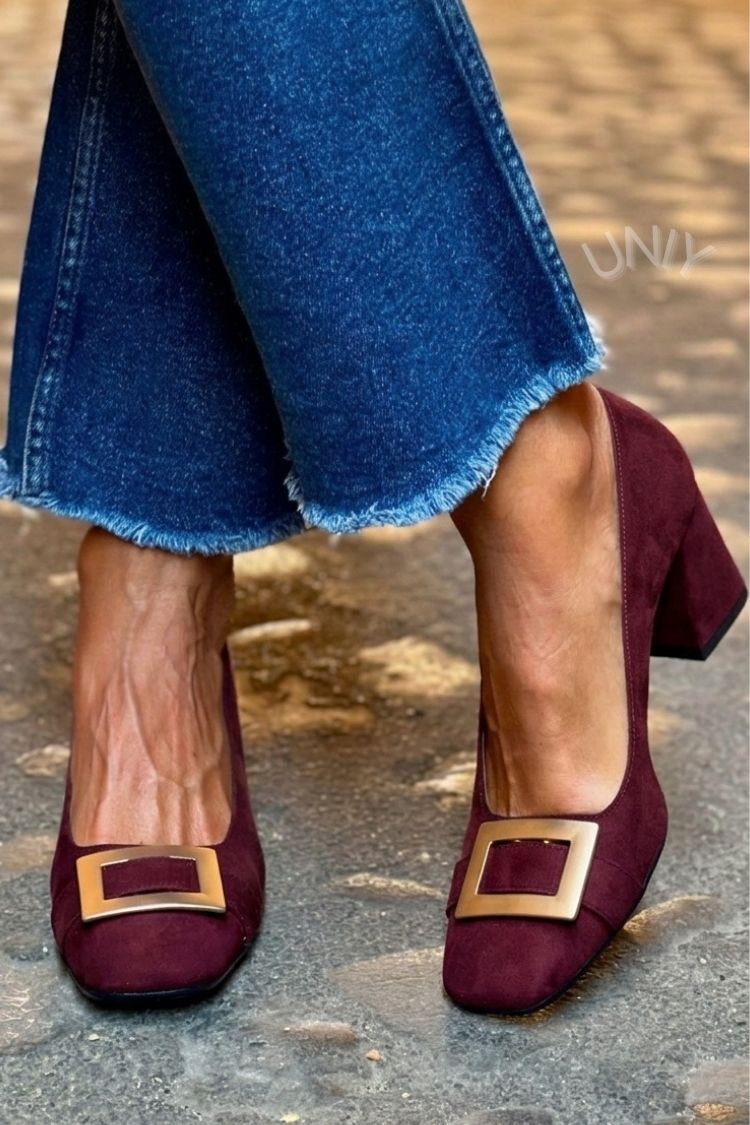 Tacchi larghi patchwork Blu Navy a punta quadrata