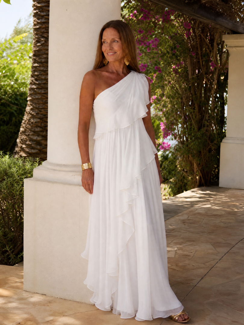 Talia | Abito Maxi con Rouches a Cascata
