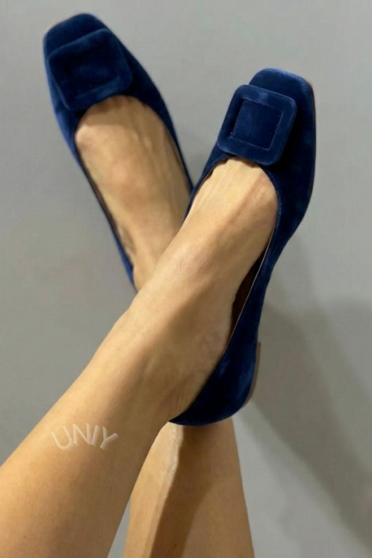 Ballerine a punta quadrata in velluto con fibbia