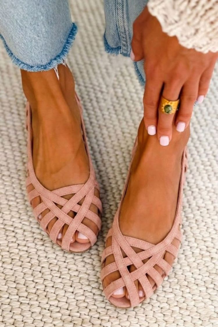 Ballerine cut-out intrecciate scamosciate chic Rosa Antico con cinturini