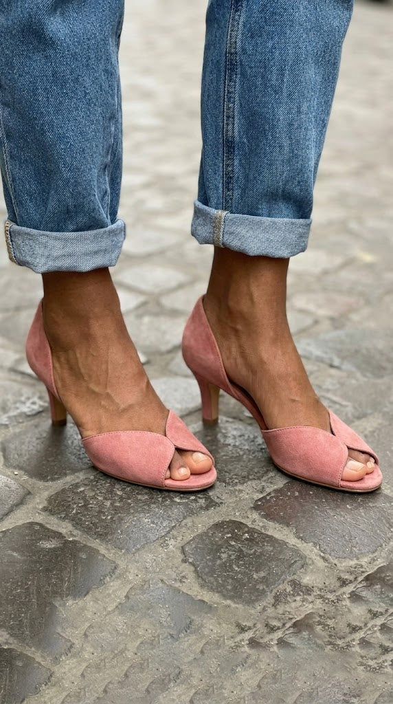Tacchi kitten peep toe d'Orsay scamosciati Rosa