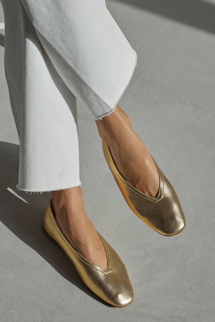 Ballerine slip-on metallizzate Oro a punta quadrata