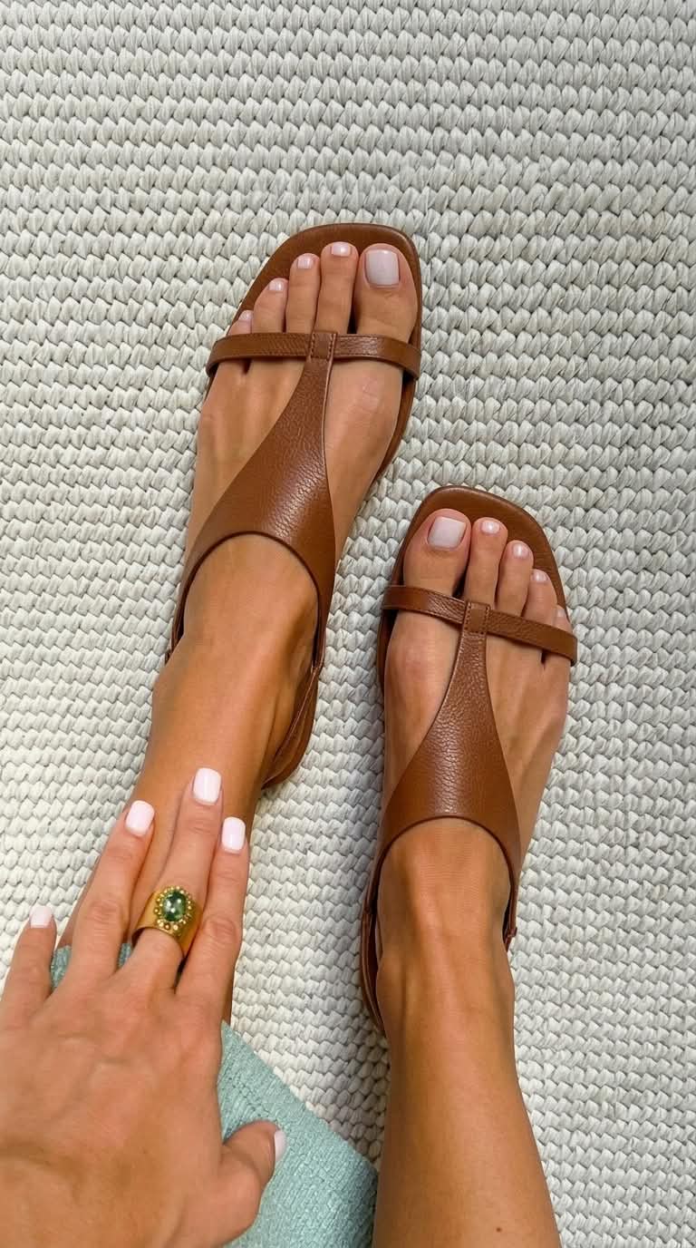 Sandali slingback bassi Cognac a punta quadrata in pelle