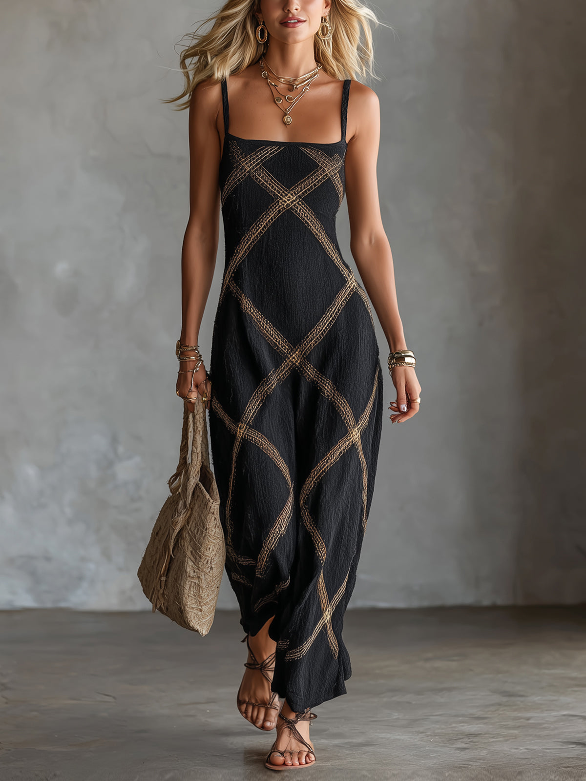 Vitti – Abito Geometrico Nero Cammello