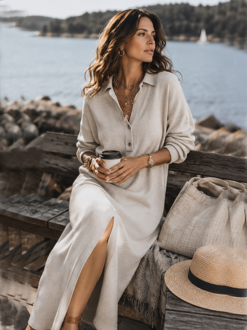 ALVA | SOFT COLLARED LONG SLEEVE  DRESS