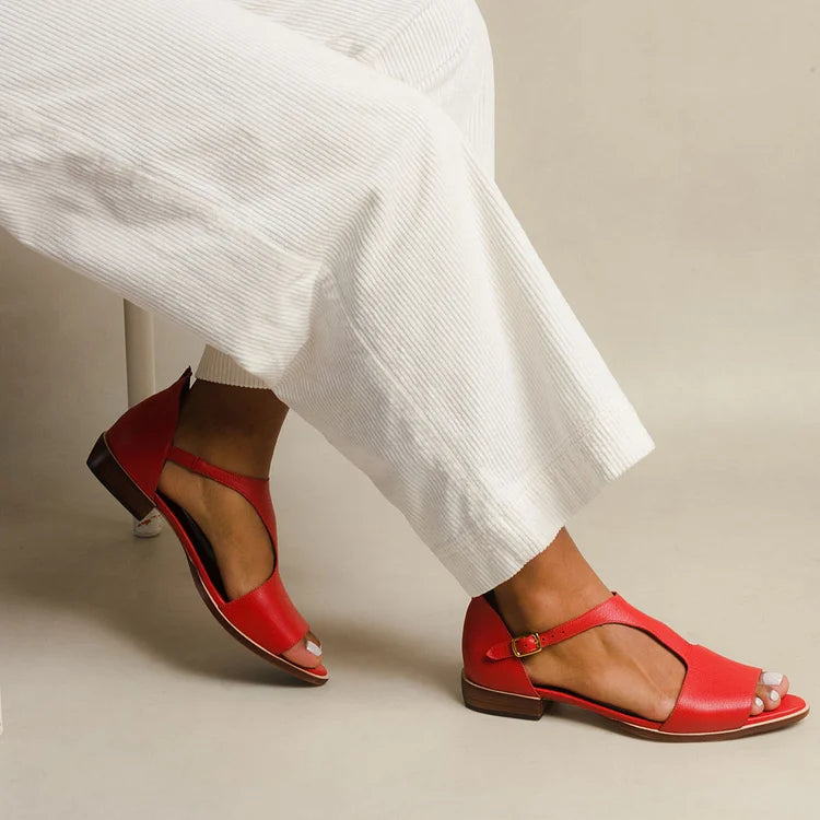 Sandali cut-out peep toe casual a punta con cinturino a T