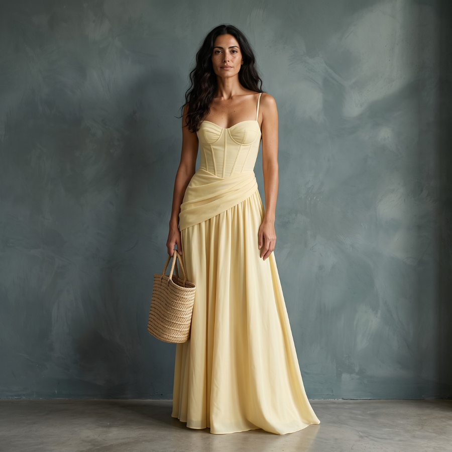ENIE | Abito Maxy con Scollatura Quadrata Arricciata