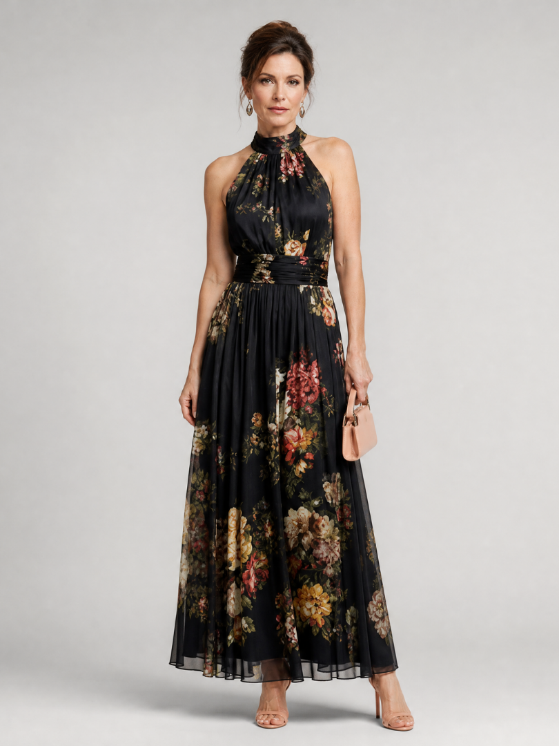 Sior | Abito Midi con Collo All'Americana a Fiori