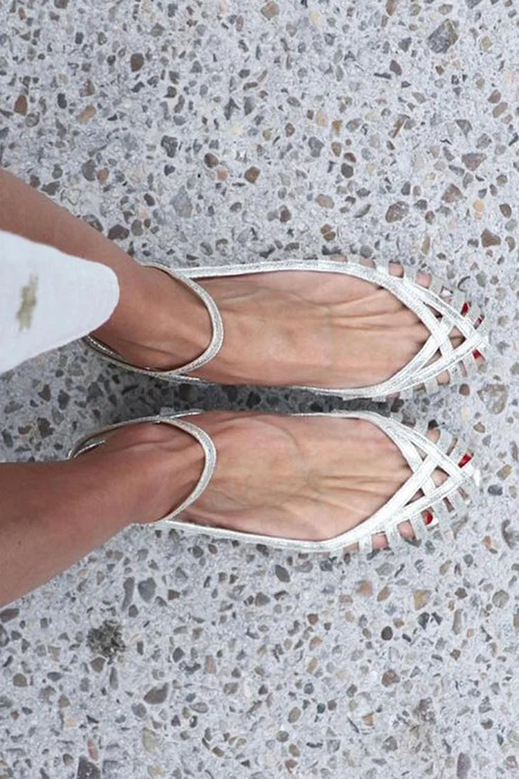 Sandali cut-out Argento a punta tonda con cinturino alla caviglia