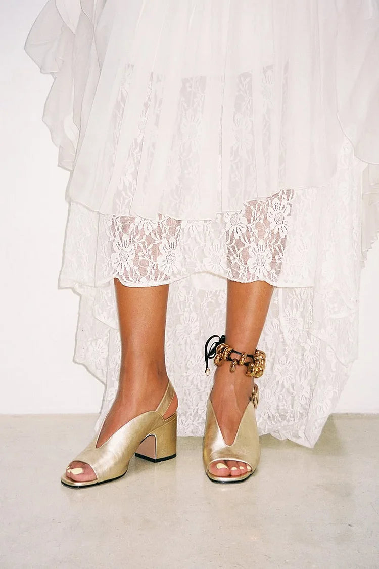 Tacchi larghi slingback peep toe lucidi metallizzati Oro
