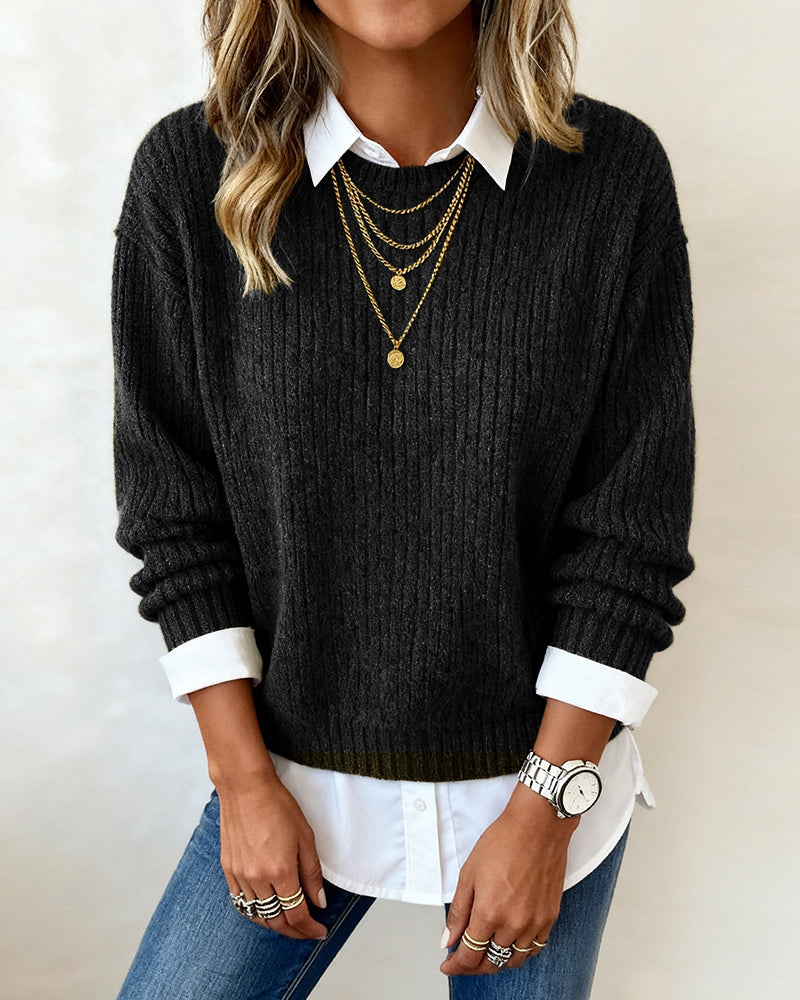 Laluna | Sweater with Shirt Collar and Patchwork Design