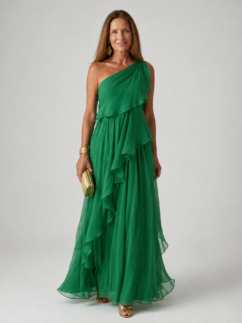 Talia | Abito Maxi con Rouches a Cascata