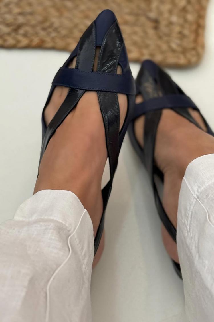 Ballerine slingback cut-out patchwork Blu Navy a punta