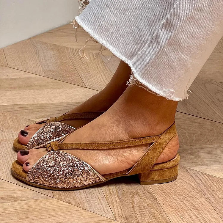Sandali glitter patchwork bassi Marrone