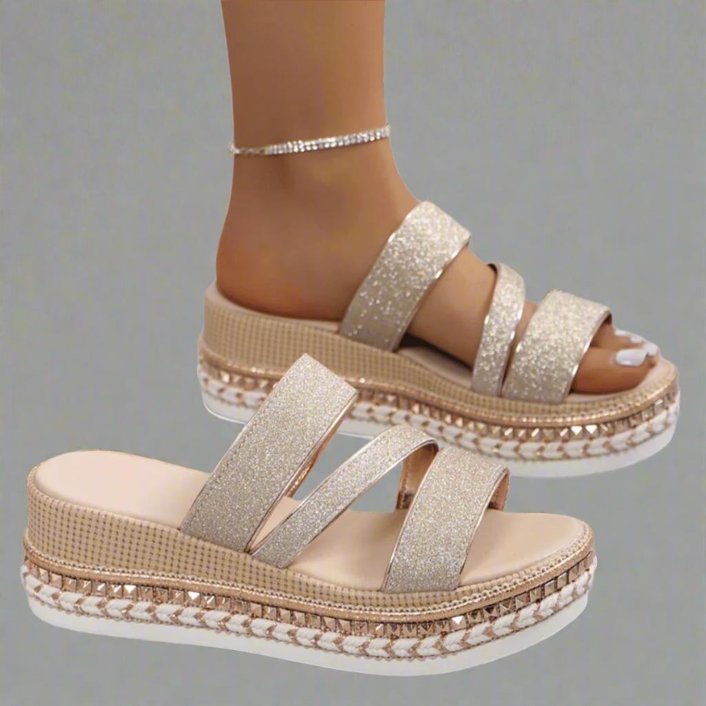 VANESSA | Sandali con Tacco a Wedge Glitterati dal Design Glamour per l'Estate
