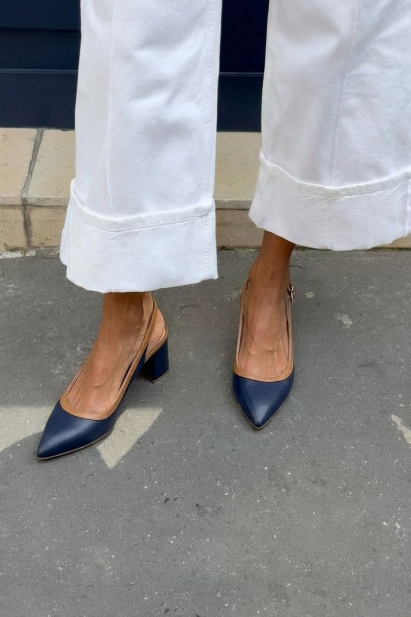 Tacchi a blocco slingback Blu Navy a punta