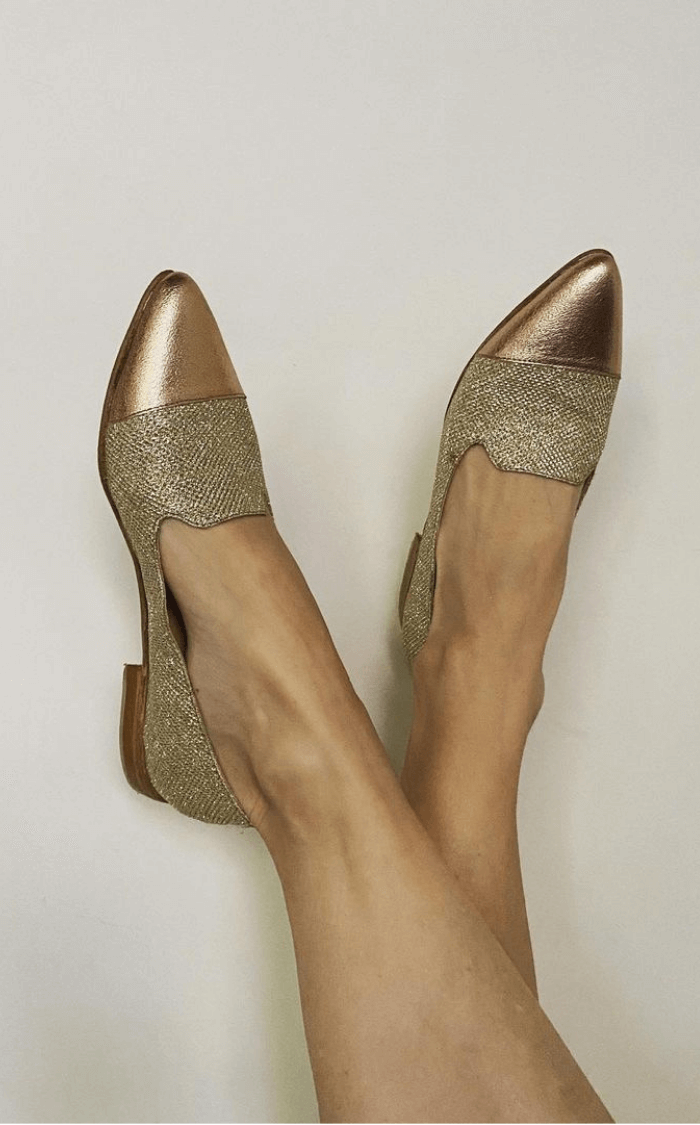 Mocassini smerlati glitter metallizzati Oro a punta