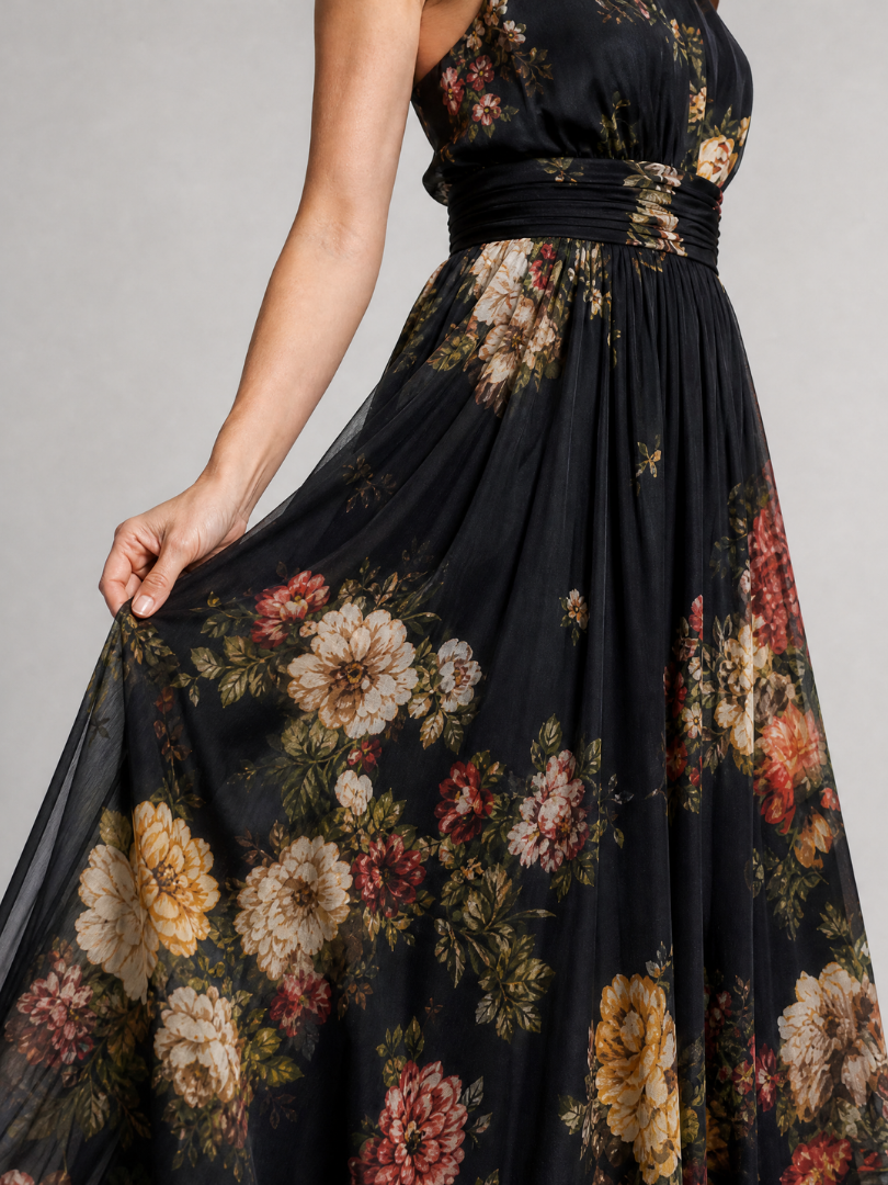 Sior | Abito Midi con Collo All'Americana a Fiori