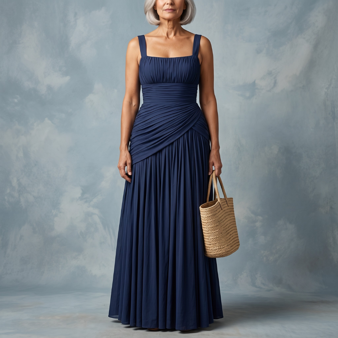 ENIE | Abito Maxy con Scollatura Quadrata Arricciata