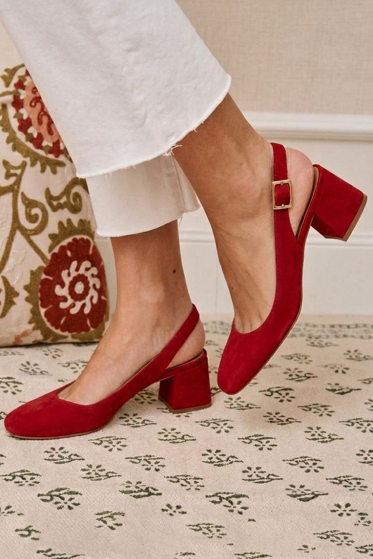 Tacchi slingback essenziali chunky Cachi a punta quadrata con fibbia
