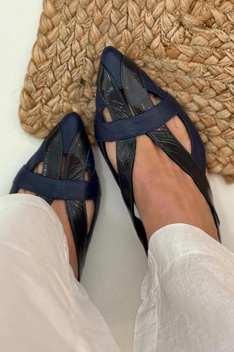 Ballerine slingback cut-out patchwork Blu Navy a punta