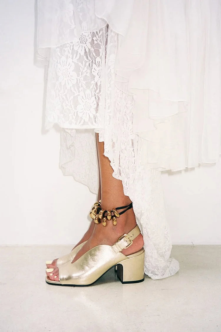 Tacchi larghi slingback peep toe lucidi metallizzati Oro