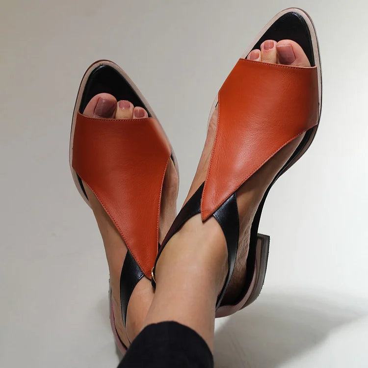Sandali cut-out peep toe color block casual a punta