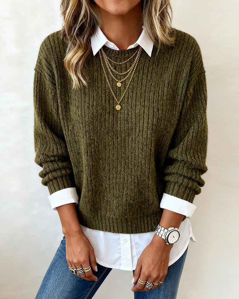 Laluna | Sweater with Shirt Collar and Patchwork Design