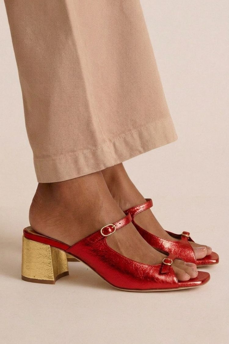 Tacchi larghi slingback cut-out color block Oro