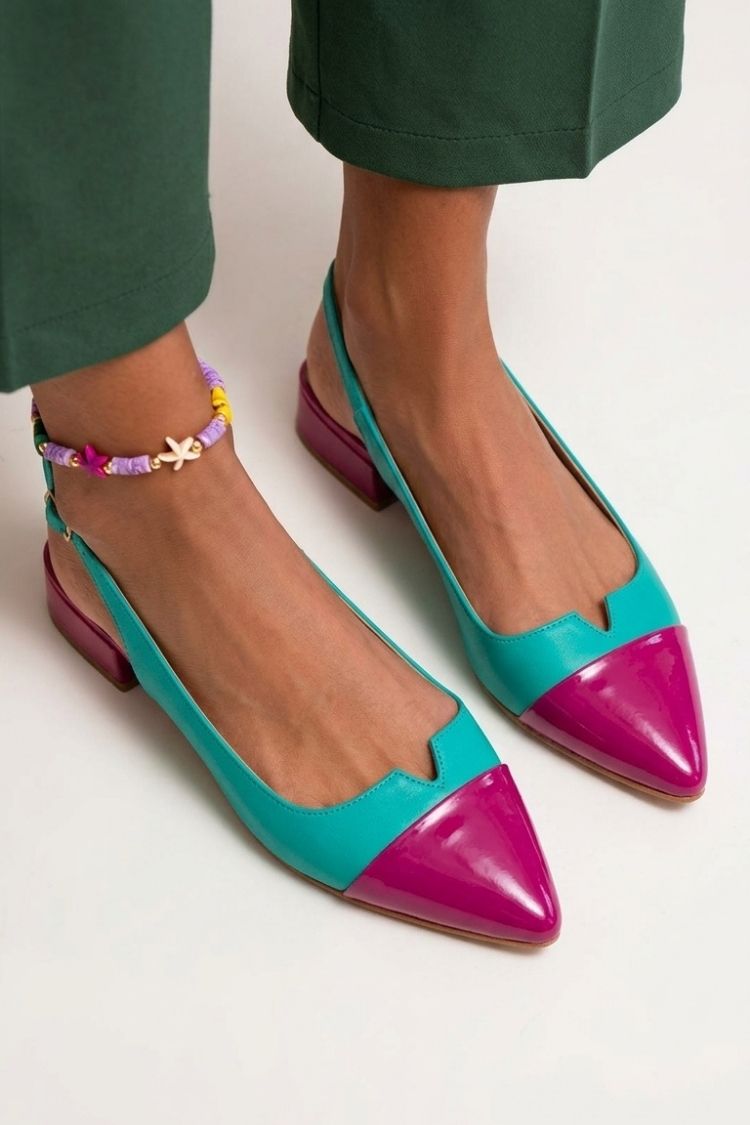 Ballerine slingback cut-out color block a punta con fibbia