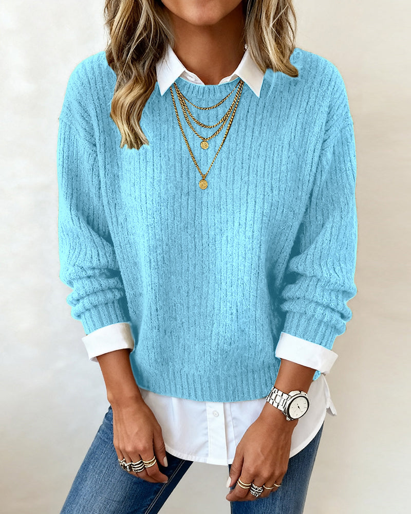 Laluna | Sweater with Shirt Collar and Patchwork Design