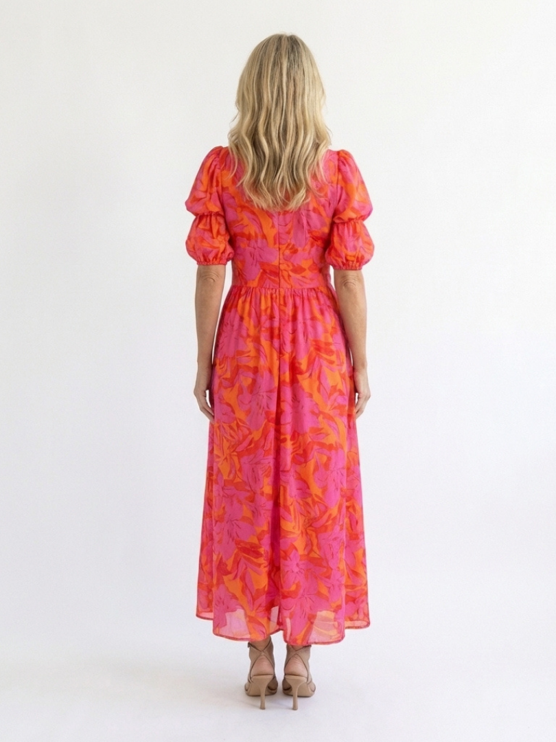 Willow | Abito Midi a V Fiori con Maniche a Palloncino