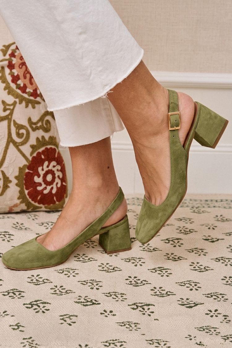 Tacchi slingback essenziali chunky Cachi a punta quadrata con fibbia