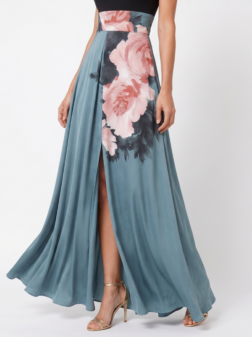 Olympas | Abito Maxi con Corpetto a Halter e Gonna Floreale