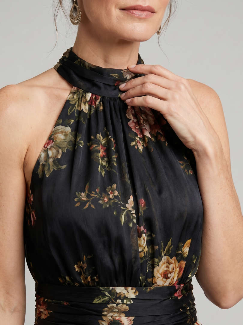Sior | Abito Midi con Collo All'Americana a Fiori